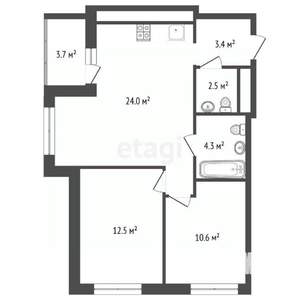 2-к квартира, вторичка, 57м2, 11/16 этаж