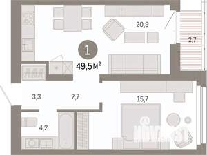 1-к квартира, вторичка, 50м2, 7/9 этаж