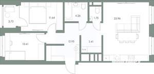 2-к квартира, вторичка, 73м2, 4/9 этаж