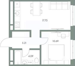 1-к квартира, вторичка, 38м2, 5/9 этаж