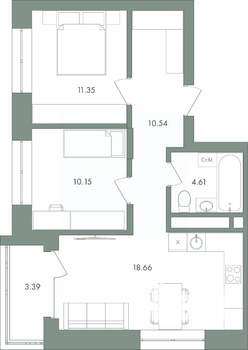 2-к квартира, вторичка, 59м2, 7/9 этаж