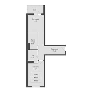 1-к квартира, вторичка, 49м2, 12/23 этаж