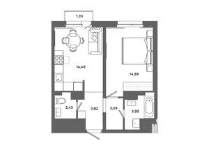 1-к квартира, вторичка, 42м2, 16/19 этаж