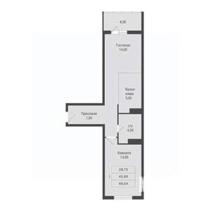 1-к квартира, строящийся дом, 48м2, 2/23 этаж