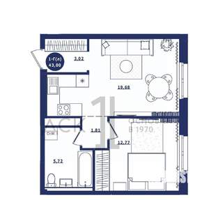 1-к квартира, строящийся дом, 43м2, 16/16 этаж