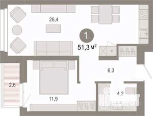 1-к квартира, вторичка, 51м2, 3/9 этаж