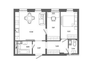 2-к квартира, вторичка, 49м2, 2/19 этаж
