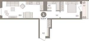 1-к квартира, вторичка, 54м2, 8/8 этаж