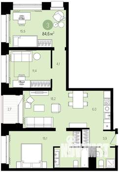 3-к квартира, строящийся дом, 89м2, 6/16 этаж