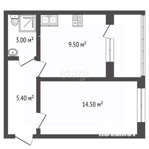 1-к квартира, сданный дом, 35м2, 4/5 этаж