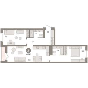 2-к квартира, вторичка, 84м2, 5/9 этаж