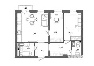 2-к квартира, вторичка, 49м2, 7/19 этаж