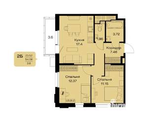 2-к квартира, строящийся дом, 58м2, 15/18 этаж