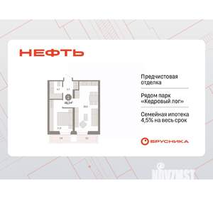 1-к квартира, вторичка, 48м2, 4/9 этаж