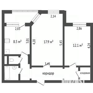 2-к квартира, вторичка, 54м2, 4/9 этаж
