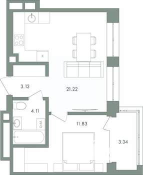1-к квартира, вторичка, 44м2, 3/9 этаж