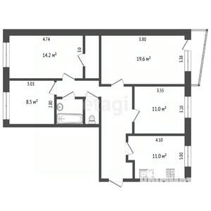 4-к квартира, вторичка, 89м2, 1/5 этаж