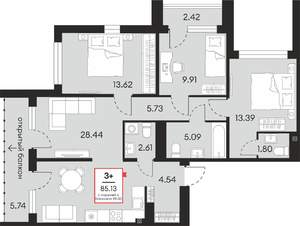 3-к квартира, вторичка, 85м2, 14/21 этаж