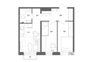 2-к квартира, вторичка, 41м2, 11/19 этаж