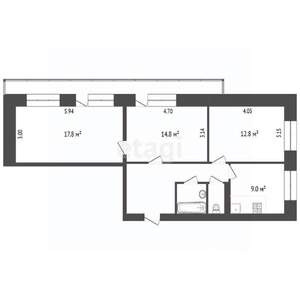 3-к квартира, вторичка, 68м2, 1/9 этаж