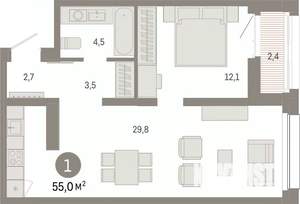 1-к квартира, вторичка, 55м2, 10/17 этаж