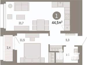 1-к квартира, вторичка, 45м2, 15/17 этаж