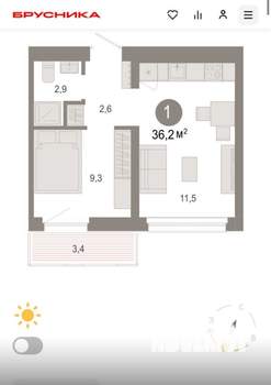 1-к квартира, вторичка, 36м2, 7/9 этаж
