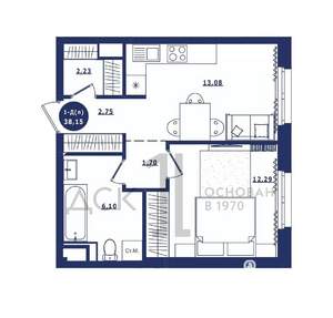 1-к квартира, строящийся дом, 38м2, 8/16 этаж