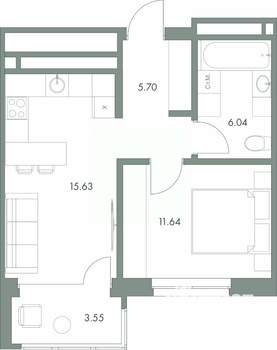 1-к квартира, вторичка, 43м2, 3/9 этаж