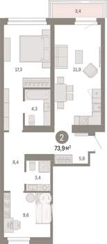 2-к квартира, вторичка, 74м2, 5/9 этаж