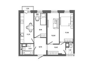 3-к квартира, вторичка, 57м2, 14/19 этаж