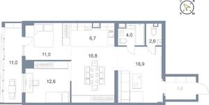 1-к квартира, вторичка, 88м2, 18/25 этаж