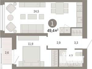 1-к квартира, вторичка, 49м2, 3/17 этаж