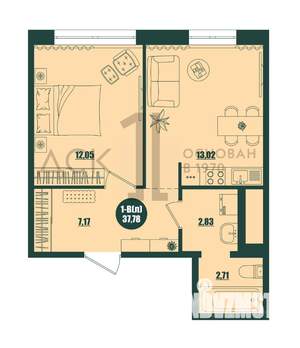 1-к квартира, строящийся дом, 38м2, 6/16 этаж