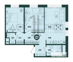 2-к квартира, строящийся дом, 59м2, 6/16 этаж