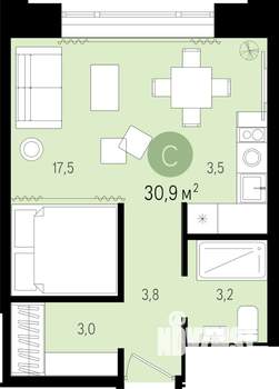 Студия квартира, строящийся дом, 31м2, 12/16 этаж
