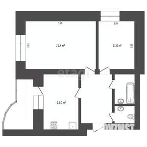 2-к квартира, вторичка, 59м2, 9/9 этаж