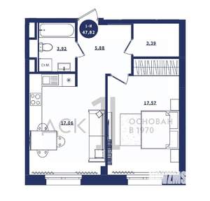 1-к квартира, строящийся дом, 48м2, 3/16 этаж