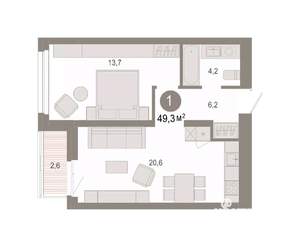 1-к квартира, вторичка, 49м2, 4/7 этаж