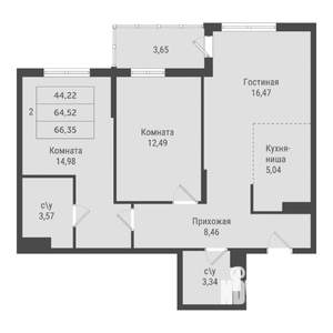 2-к квартира, вторичка, 66м2, 10/22 этаж