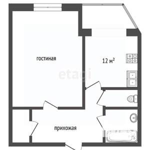 1-к квартира, вторичка, 43м2, 2/5 этаж