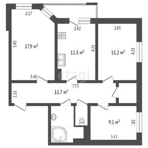 3-к квартира, вторичка, 70м2, 7/9 этаж