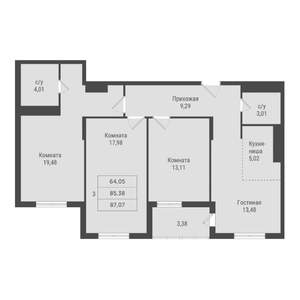 3-к квартира, вторичка, 87м2, 20/23 этаж