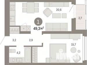 1-к квартира, вторичка, 49м2, 8/17 этаж