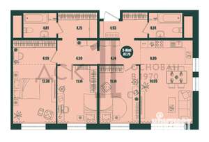 3-к квартира, строящийся дом, 88м2, 8/16 этаж