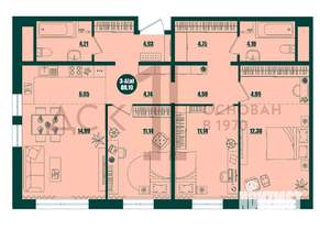 3-к квартира, строящийся дом, 88м2, 7/16 этаж