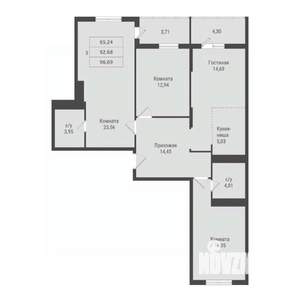 3-к квартира, строящийся дом, 97м2, 17/23 этаж