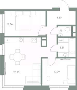 2-к квартира, вторичка, 57м2, 7/9 этаж