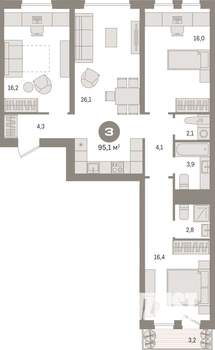 3-к квартира, вторичка, 95м2, 3/17 этаж