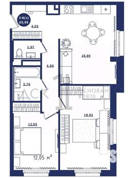 2-к квартира, вторичка, 66м2, 10/16 этаж